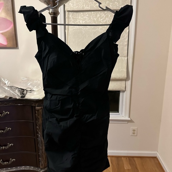 Black cotton lace up corset dress, flutter sleeve - Picture 2 of 5